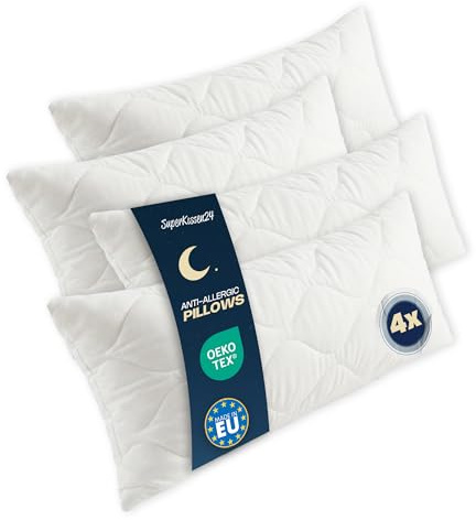 SuperKissen24. Pack of 4 Bed Microfiber Cushions 80 x 40 cm with Polyester Filling - Machine Washable, Hypoallergenic - Soft Cushion for Sofa, Sofa - Medical Sleep White