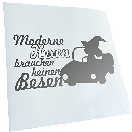Kiwistar - Autoaufkleber - Silber - 20x10cm Moderne Hexen brauchen keinen Besen. - Heckscheibe Auto Aufkleber wetterfest für Kfz LKW Mofa Truck - Sticker außen selbstklebend Tuning Zubehör für
