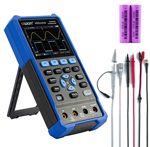 OWON HDS2102S Oscilloscope Multimètre Générateur de Forme d'onde 3 EN 1, Oscilloscope Numérique PC 20000 Points, avec Batterie au Lithium, Fonction de Mémoire