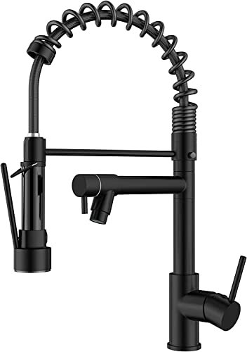 FORIOUS Black Kitchen Tap, Kitchen Mixer Taps with Two Spouts, Commercial Spring Swivels 360 Single Handle