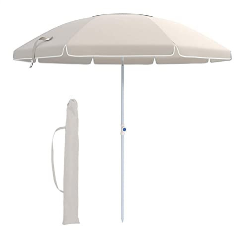Sombrilla Beige de 2.4m/7.9ft, Sombrilla de Mercado Regulable en Altura, Sombrilla de Jardín Exterior Portátil|Sombrilla de Patio|Sombrilla de Playa, UPF 50+, Antiviento, Protección UV, con Bolsa de T
