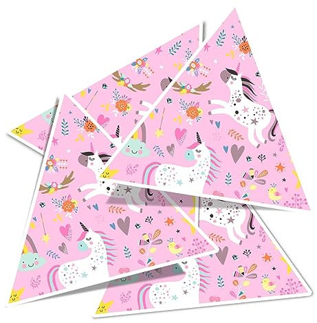 Vinyl Triangle Stickers (Set of 4) 10cm - Pink Unicorn Clouds Stars Rainbow Kids for Laptops, Tablets, Luggage, Scrap Booking, Fridges #170781