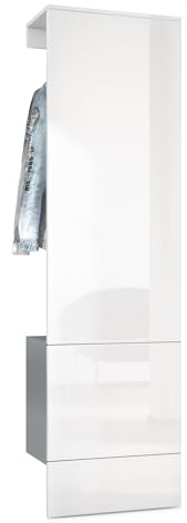 Vladon Garderobe Carlton Set 5, Made in Germany, Wandgarderobe aus Flur-Paneel mit Kleiderstange & Wandschrank, Anthrazit matt/Weiß Hochglanz (52 x 193 x 35 cm)