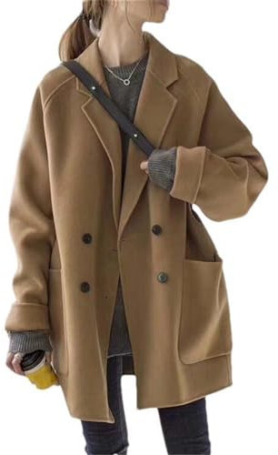 JYHBHMZG Doppelseitiger Kaschmirmantel für Damen Kurzer lockerer Wollmantel für Damen brown brown brown brown brown M