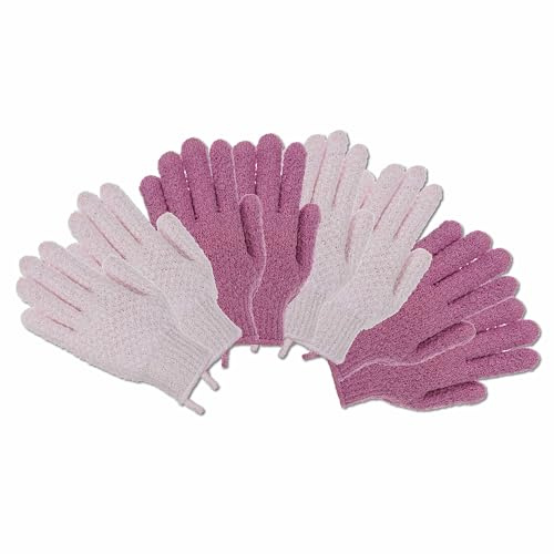 The Beauty Project 4 Pairs Exfoliating Gloves, 100% Nylon, Dual Texture Body Scrub for Spa, Massage & Dead Skin Removal, Multi-Color Shower Bath Accessories (Pink/Mauve
