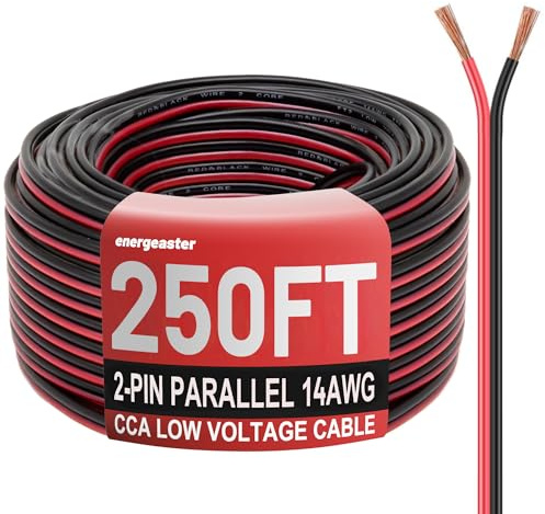 Energeaster Electrical Wire 2 Conductors Red Black Cable Hookup LED Lighting Strips Flexible Wire Outdoor Extension Cord 14 Gauge Copper Clad Aluminum Wire Low Voltage Cable(14AWG 250FT)