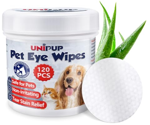 UNIPUP Dog Eye Wipes,Dog Tear Stain Remover for Dogs & Cats, 120pcs Remove Eye Discharge, Coconut Oil Cat Eye Wipes, Tear Stain Wipes for Dogs Prevents Eye Infections, Natural Ingredients