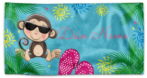 PR Print Royal Kinder-Handtuch mit Name personalisiert - Sommer AFFE, Geschenk für Mädchen und Jungen, Handtuch Personalisieren | 50 x 100 cm