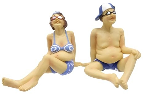Beach Swimmer Couple Sitting Figurine Ornaments - Nautical Homeware Decoration - Set of 2