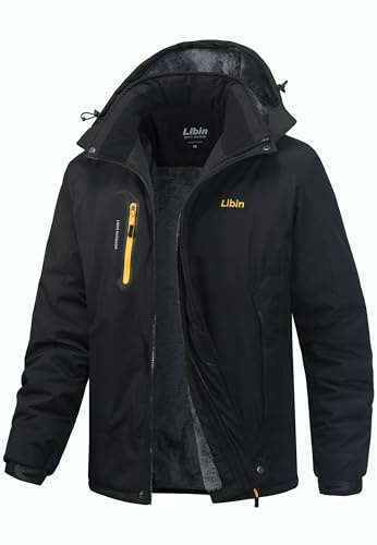Libin Skijacke Herren Warme Winterjacke Funktionsjacke Winter Snowboardjacke Softshelljacke Outdoorjacke Wasserdicht Atmungsaktiv Wanderjacke Snowboard Jacke Männer Schwarz M