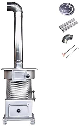 Large Wood Stove, Indoor Outdoor Multipurpose Camping Stove, Energy Saving Heating Stove, Surround Gasifier with Flue Pipe Used in Tents Villas Shelters
