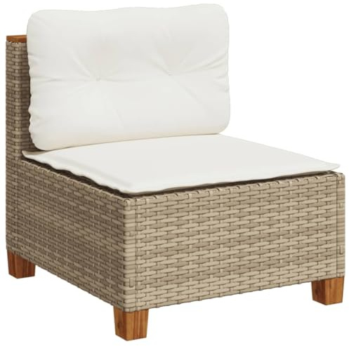 vidaXL Gartensofa ohne Armlehnen, Mittelsofa mit Kissen, Modular Ecksofa für Garten Terrasse, Sofa Gartensessel Gartenmöbel, Beige Poly Rattan