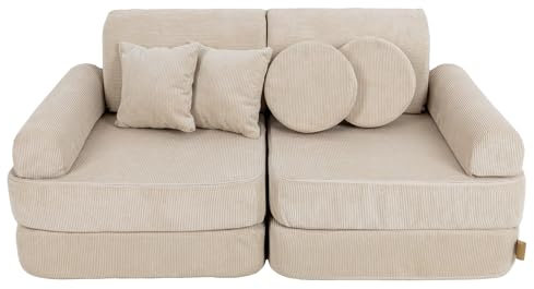 MEOWBABY Kindersofa – Spielsofa für Kinder – Weiche Klappsofa mit Schlaffunktion – Kuschelecke für Kinderzimmer, Slimcord, Ecru