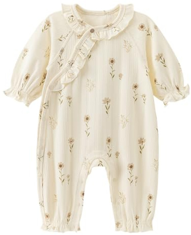 gurcooc Neugeborenes Baby Mädchen Strampler Rüschen Baumwolle Langarm Bodysuit Floral Jumpsuit Onesie Outfit Set, 0-18 Monate