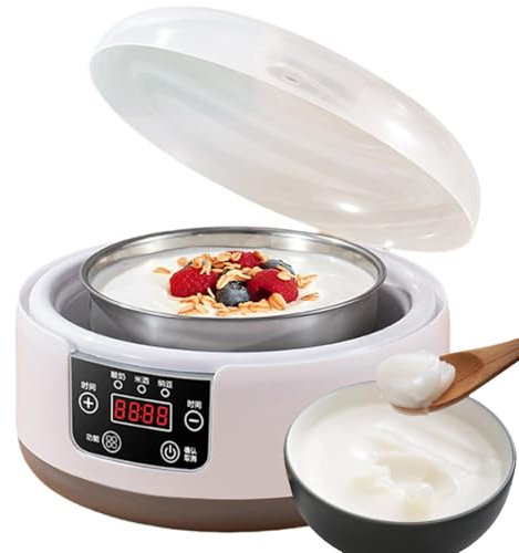 Yogurtera, Máquina de Yogur con Control de Temporizador y Colador, Revestimiento Compacto de Acero Inoxidable de 1 Litro, Control de Temperatura Constante para Yogur, Queso (Blanco)