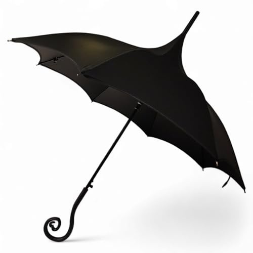 Vollautomatisch öffnender Dark Wing Gothic Regenschirm mit wählbarem Griff | Viktorianisch inspiriertes Pagoden-Design | wasserdicht & UV-Schutz | Schwarz, L, Gothic