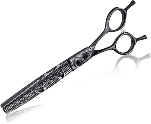 JASON 7 Thinning Dog Grooming Scissors, Ergonomic Pets Grooming Thinner Blender Shears Cat Trimming Texturizing with Offset Handle, Stainless Steel, Light Weight, Sharp, Safe, Comfortable Gift