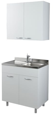 Cucina in Kit 80 cm Bianco con Mobile Sottolavabo e Pensile Scolapiatti - Design Compatto