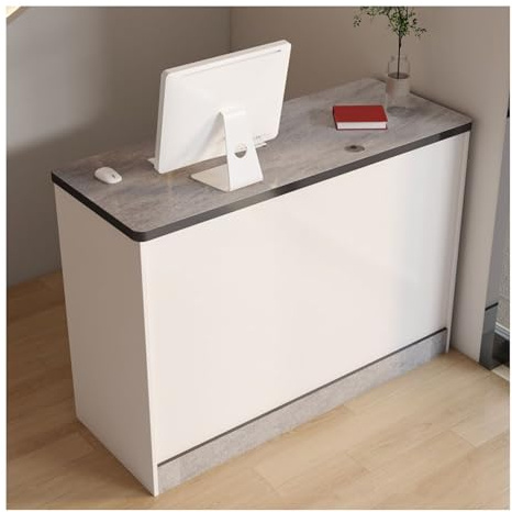 HBOOMOEM BüRotheke，Rezeptionstisch，Empfangstheke Rezeption Friseur，Verkaufstresen Mit AbschließBaren Schubladen，Geeignet FüR Unternehmen, SchöNheitssalons, Lobbys, GeschäFte.(White Grey Marble,120cm/4