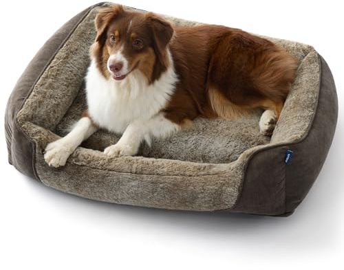 BEDSURE Hundebett Grosse Hunde – 89x63x17cm Hundesofa für Grosse Hunde waschbar, Hundekorb mit Abnehmbarer Bezug, Hundecouch mit Rutschfester Unterseite, kuschelweiches Hundebett groß, Braun
