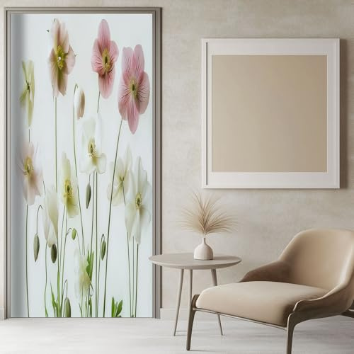 3D Türaufkleber Pflanzen- Und Blumenmuster 100x200 cm Weiß Türtapete Selbstklebend Türposter Türfolie, Türsticker PVC Wasserfest Wandbild Wandaufkleber für Kinder bad büro