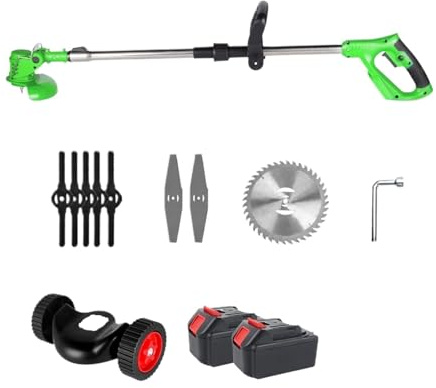 Cortadora De Césped Eléctrica Inalámbrica De 1500 W Y 12000 RPM, Ajustable, Plegable, De Mano, Herramienta De Jardín For Batería De 18-21 V.(Green 2 Battery)