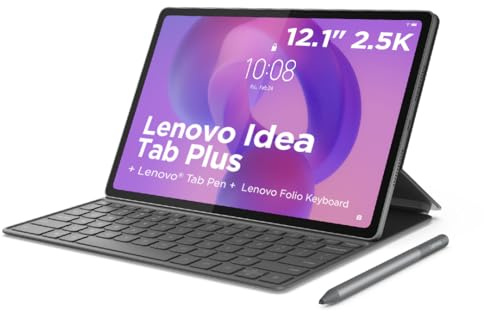 Lenovo Idea Tab Plus Android Tablet | 12.1 inch 2.5K (2560x1600) Display | MediaTek Dimensity 6400 | 12 GB RAM | 256 GB UFS 2.2 | Wi-Fi 5 | Luna Grey | Tab Pen + Folio Keyboard