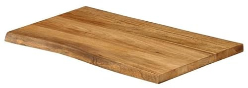 Eleganz Mesa de madera de mango maciza, 80 x 60 x 2,5 cm, aspecto de roble, mesa rústica con borde de árbol para cocina y salón, duradera y natural