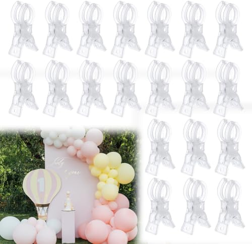 DICOSMETIC 20 clip per arco di palloncini grandi, 9 cm, trasparenti, professionali, resistenti, per artigianato, morsetti a molla in plastica per supporto per sfondo, fotografia, decorazione per la