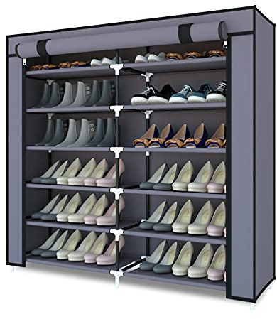 Mondeer 6 Schicht Schuhschrank Schuhablage Schuhregal Staubdichtes Stoffregal für ca. 36 Paar Schuhe, 110cm*115cm*30cm, Schuhständer mit Schutzhülle, für Wohnzimmer, Schlafzimmer, Flur, Grau