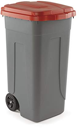 Mobil Plastic - Bidone Raccolta Differenziata 100L | Contenitore Rifiuti con Coperchio Rosso | Pattumiere Ecologiche per Casa e Ufficio - Corpo Grigio Resistente