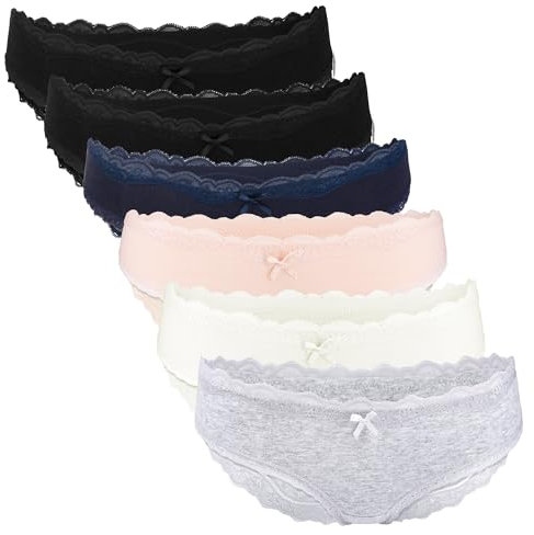 Fabio Farini - 6er Set Brazilian Slip Damen Unterhosen aus Baumwolle, Hipster Pantys mit Spitze, Unterwäsche für Frauen im Mehrpack, Multi S