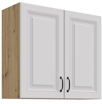 Kuechen-preisbombe Hängeschrank 80 cm Stilo Weiss + Eiche Artisan Küchenzeile Küchenblock Küche