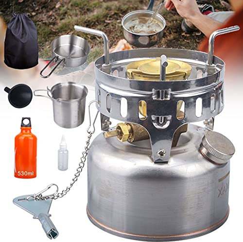 Estufa Camping, Mini Calentador Camping Hornillos Portátiles de Acampada Estufa de Gasolina de Acero Inoxidable para Picnic,mochilero,Senderismo, Peso: 405g/810g (Color:Normal type,Size:B)