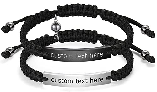 JewelryWe Schmuck Pärchen Armband Lederarmband mit Her King His Queen Magnet Kugel Poliert Edelstahl Leder geflochten Partnerarmband Freundschaftsarmband Paar Armreif Verstellbar Schwarz Silber