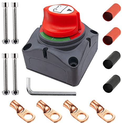 Interruttore batteria Ampper, sezionatore sezionatore principale della batteria da 12-48 V con capicorda per auto, veicoli, camper e barche (kit on/off)