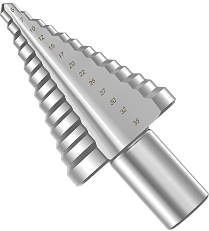 flintronic HSS Stufenbohrer Set, Schälbohrer, Ø5-35mm Schneiden mit 13 Stufen Konusbohrer, HSS Edelstahl Bithalter, Kegelbohrer Holz für Metall, Messing, Holz, Kunststoff - Silber (13mm Schaft)