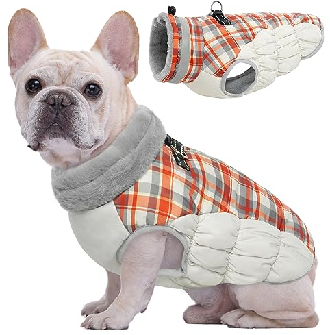 Kuoser Hundemantel Winter für kleine Hunde Wasserdicht & Winddicht, Warme Hundejacke mit Fleecefutter Reflektoren Reißverschluss, Pelzkragen & D-Ring – Outdoor Hundebekleidung, S