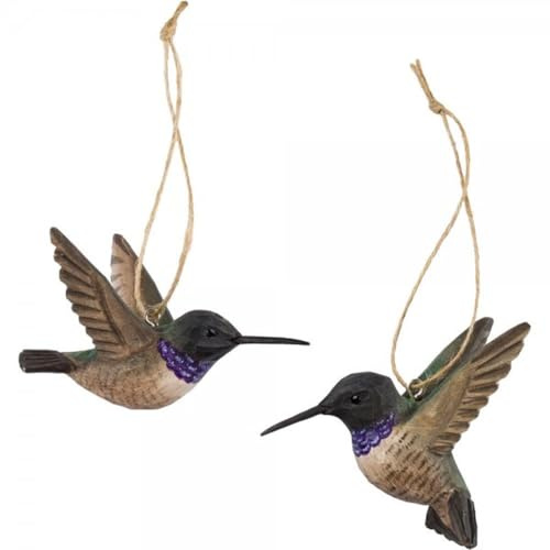 WILDLIFEGARDEN - WG4627 - Kolibri, 2er Set, handgeschnitzt, Holz, 3cm x 4cm x 9cm