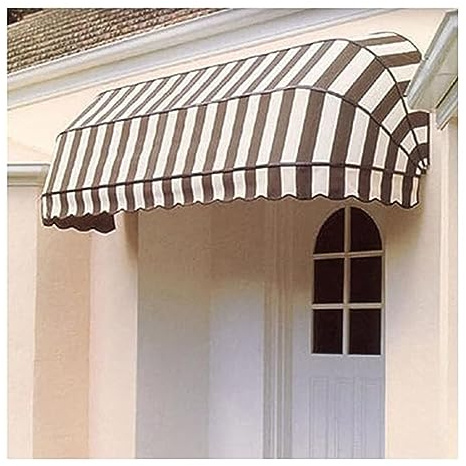 GRRICEPL Französisch Gebogene Einziehbare Markise, Terrasse Markise, Aluminium Polyester, für Deck, Balkon, Hof, Überdachung (Weiß-Braun, 110x60cm)