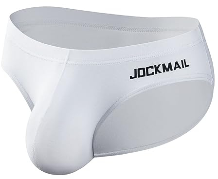 JOCKMAIL Herren-Slip, Baumwolle, Unterwäsche, Tanga, Triangel-Hose, große Tasche, Bikini-Unterhose, 396 weiß, XL