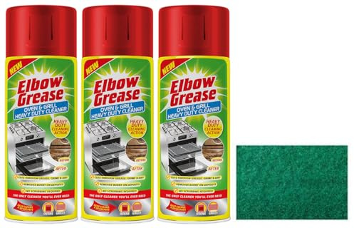 Topest 3X Elbow Grease Oven & Grill Heavy Duty Cleaner Spray (3X 400 ML)- Powerful Oven & Grill Deep Cleaner Degreaser Formula- with Multipurpose Scouring Pad