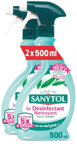 Sanytol - Désinfectant Nettoyant Multi-Usages - Parfum Eucalyptus - 500 ml- Lot de 2- Sans Javel, Testé Dermatologiquement – Nouvelle formule 5X plus nettoyante