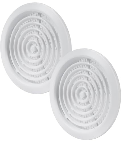 Vent Systems 2 registri d'aria bianchi da 80 mm, griglia di ventilazione attraverso la porta, con griglia di protezione dagli insetti, griglia di ventilazione rotonda per interni, bagno, armadio
