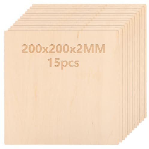 LDHHYH 15 Stück Sperrholzplatte 2 mm, 200 x 200mm Holzplatten zum Basteln, Sperrholz Lindenholz Bastelholzplatten, Holzplatten zum Basteln für Gemälde, DIY Modell, Flugzeug