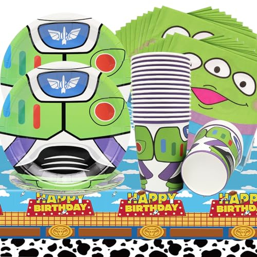 Doyomtoy Animiertes Thema Party Geschirr,61Stück Kinder Geburtstag Party Zubehör Set,Gebutstag Geschirr Teller Servietten Tassen Tischwäsche für Geburtstags Dekoration Supplies-20 Gäst