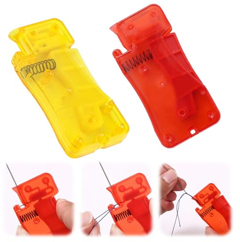 Lergas Nadeleinfädler, Automatischer Nadeleinfädler zum Handnähen, Nadelfaden Einfädelhilfe für Näharbeiten, Schnelles Einfädelwerkzeug, Nadeleinfädler für Hand Nähen und DIY Stickerei (Gelb+Rot)