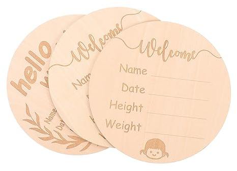 BESTonZON 3stücke Teiliges Holz Meilensteinkarten Geburtsschilder Runde Wachstumsanzeigen Foto Requisiten Für Jungen Und Mädchen Personalisiert Geschenk