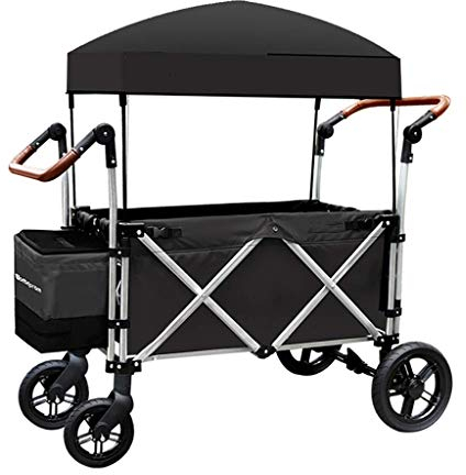 CRBUDY Lagerwagen Klappbarer Gartenwagen Tragbarer Hochleistungswagen Mit Überdachung Multifunktions-Einkaufswagen Für Den Außenbereich Camping Strand Handziehwagen Mit 4 Rädern, Lo