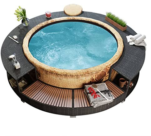 LLEZKBR Articolo per la casa e il giardino-vasca idromassaggio in polyrattan nero